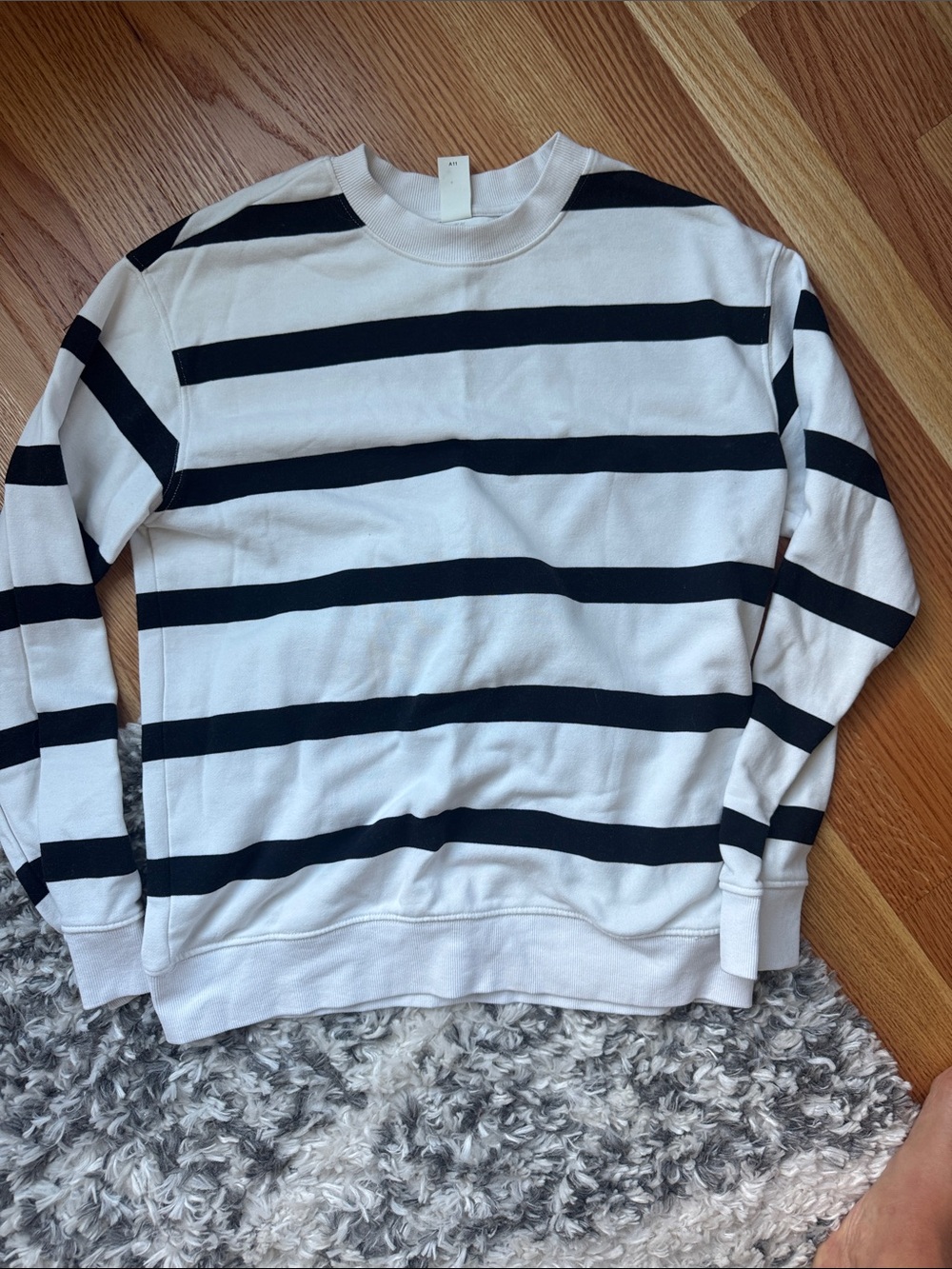 H&M White Crewneck Sweatshirt with Black Stripes